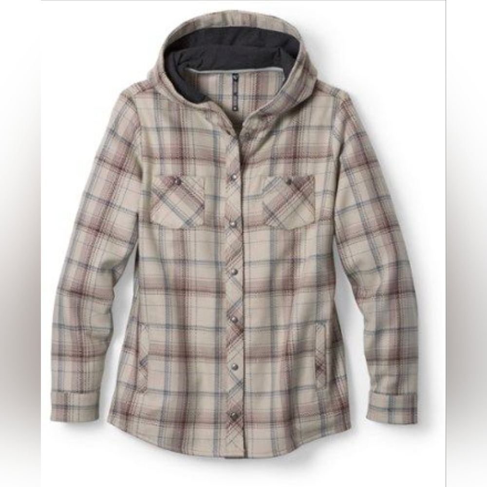Kuhl Kleo Hoodie Shacket Snap Front Flannel Plaid Snap Button Pockets Womens M